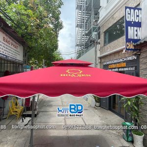 Dù lệch tâm vuông 3 mét x 3 mét màu đỏ đô in logo 11 Dù lệch tâm vuông 3 mét x 3 mét màu đỏ đô in logo