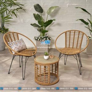Bàn ghế ban công mây nhựa 2 ghế nhỏ gọn cực xinh
