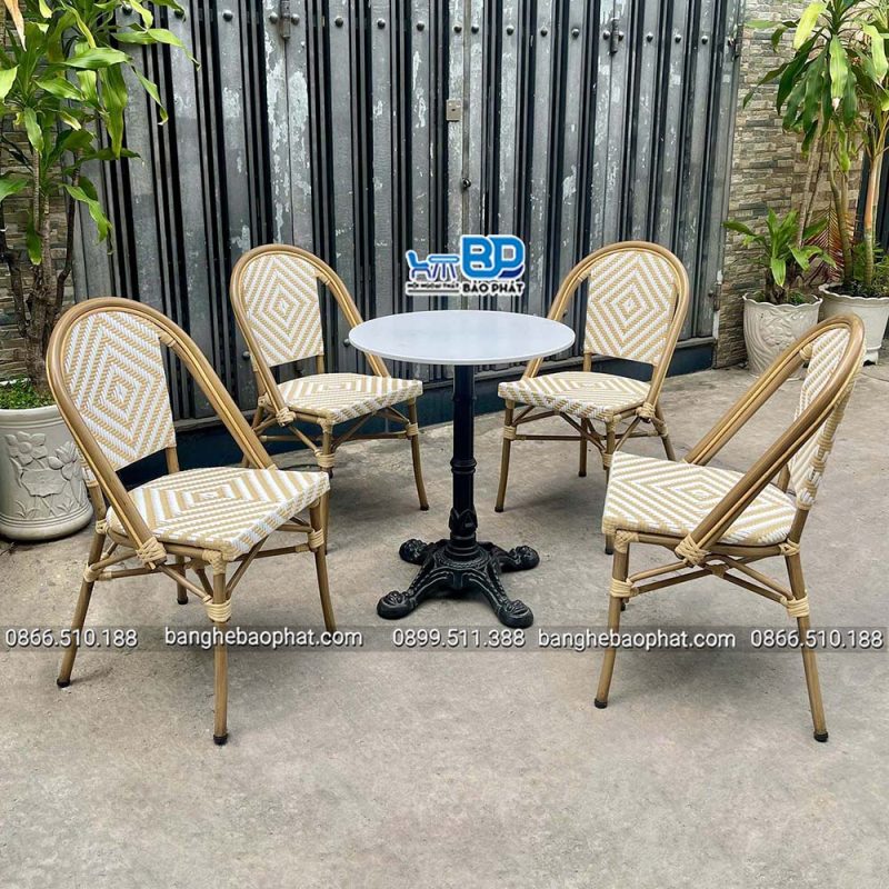 Bàn ghé nhựa giả mây ngoài trời khung nhôm BGNGMBP099