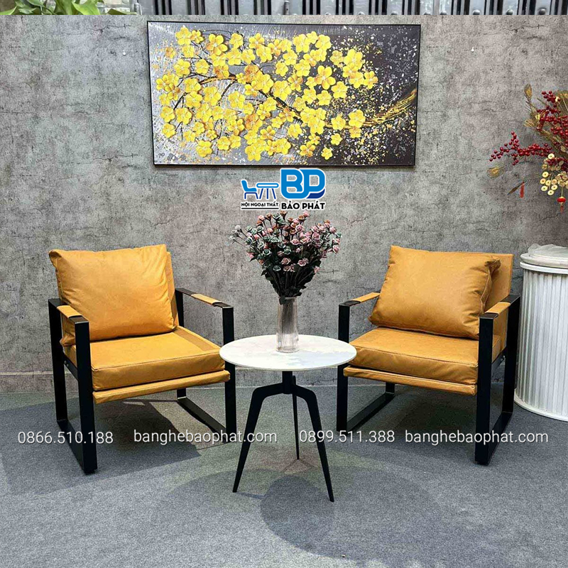 Bộ bàn ghế ban công sắt hộp bọc nệm SFCFBP031 phong cách Minimalism hiện đại