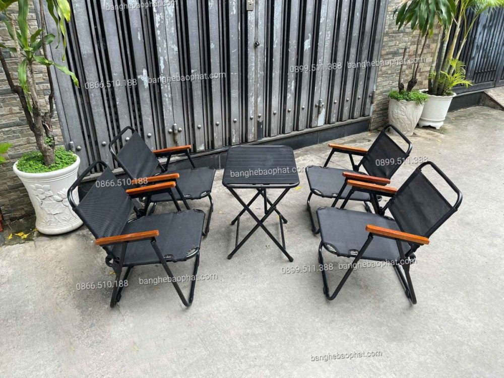 Bộ bàn ghế ban công xếp gọn khung sắt mặt lưới