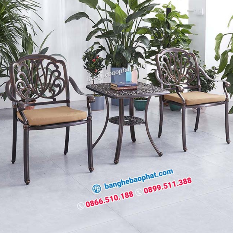 Bộ bàn ghế nhôm đúc ban công resort BGNDBP006A