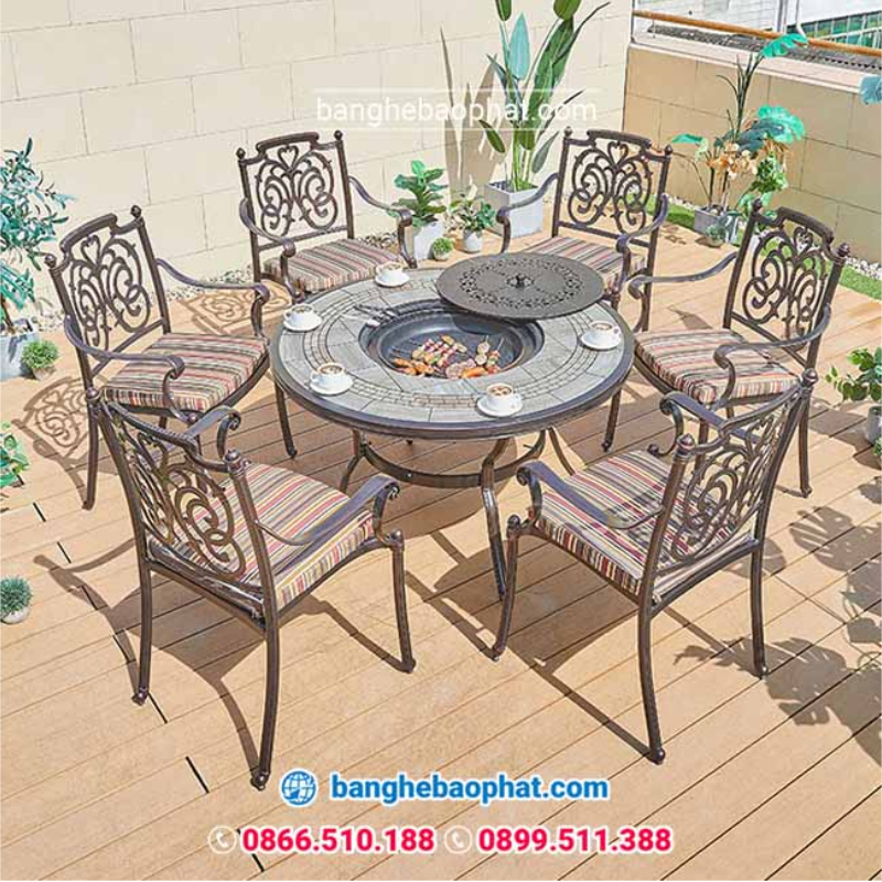 Bộ bàn ghế nhôm đúc ban công resort BGNDBP009