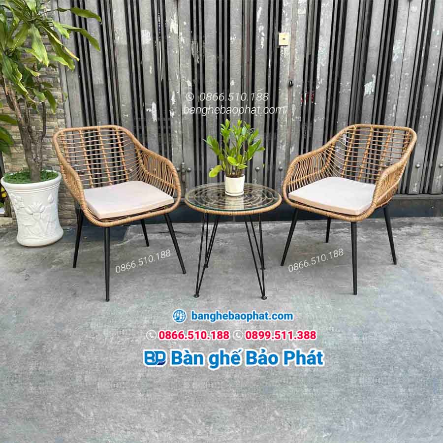 Bộ bàn ghế ban công chung cư sắt nệm BGSNBPSK059