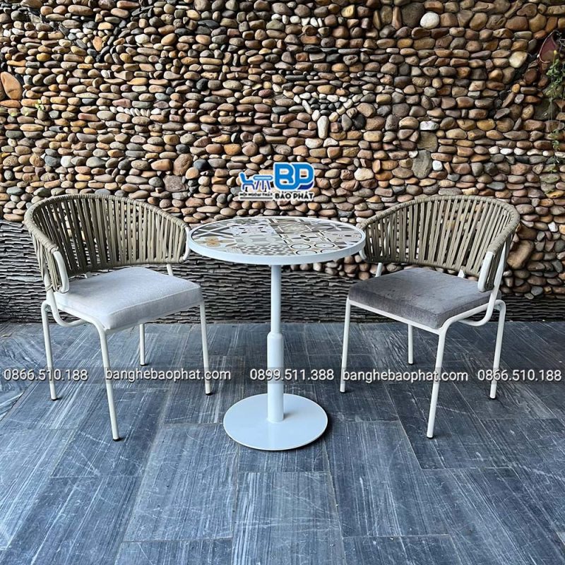 Bộ bàn ghế sắt sơn tĩnh điện đan dây dù BP2026 25 Bộ bàn ghế sắt sơn tĩnh điện đan dây dù BP2026