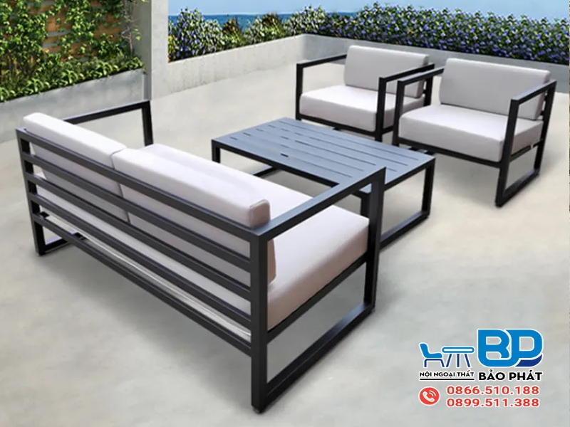 Bộ bàn ghế sofa ban công sắt hộp phong cách Minimalism cao cấp