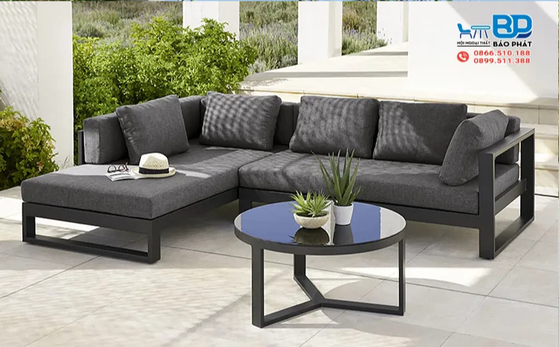 Bộ bàn ghế sofa L ban công sắt hộp phong cách Minimalism hiện đại