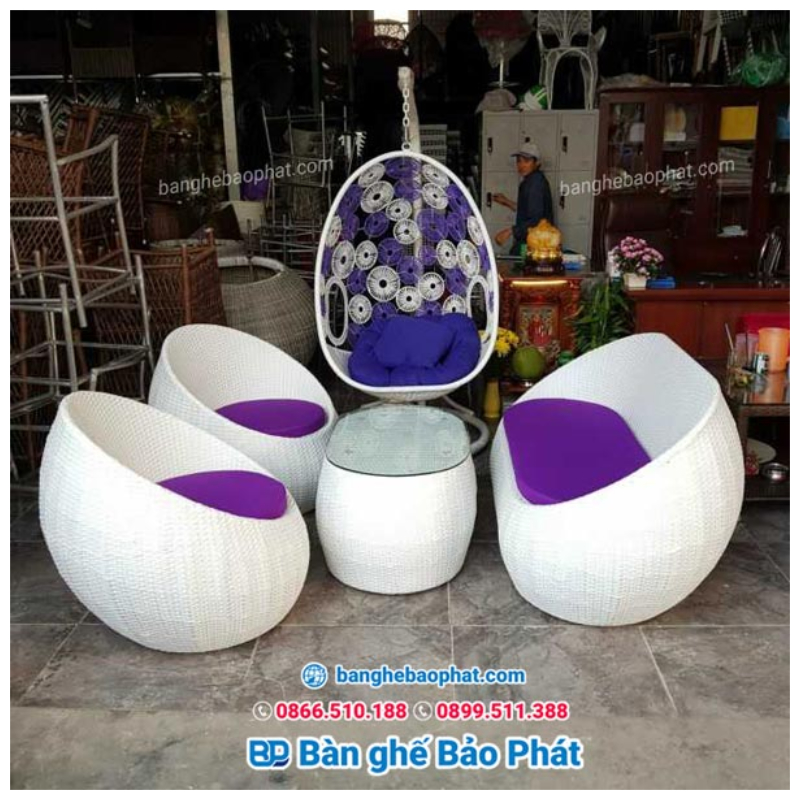 Bộ bàn ghế trứng mây nhựa ban công dây dẹp