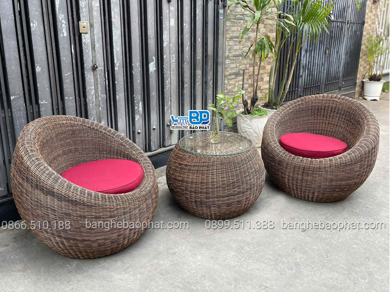 Bộ bàn ghế trứng mây nhựa ban công tay to