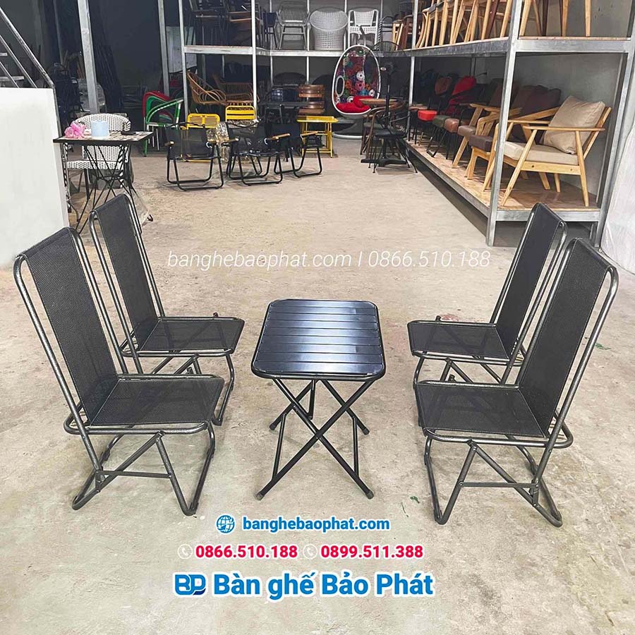 Ghế xếp sắt lò xo lưng cao lưới Textilene 