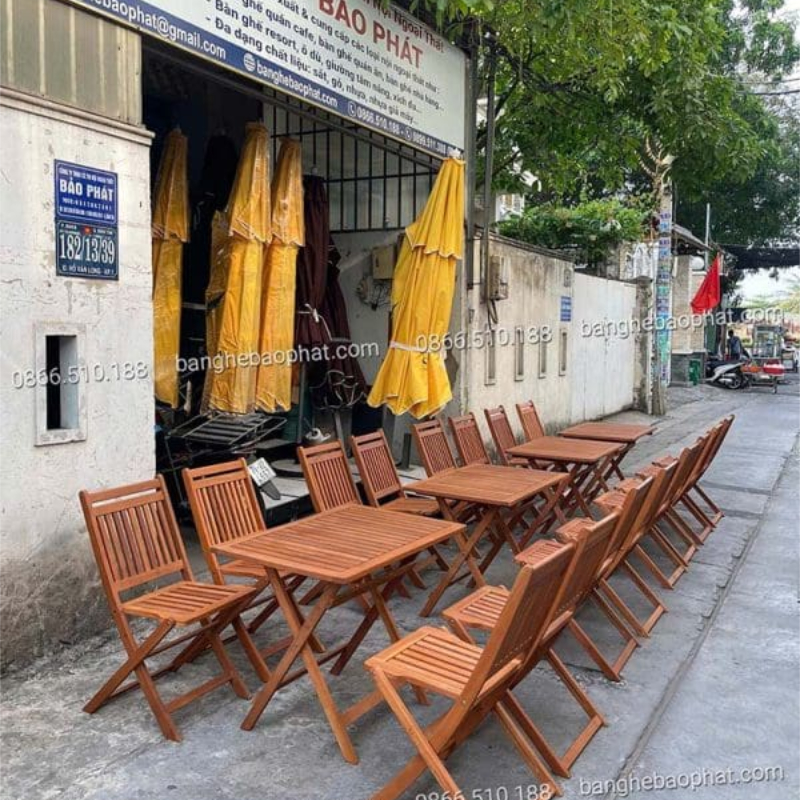 Bàn ghế quán bún đậu bằng gỗ xếp gọn Bảo Phát BPTD002