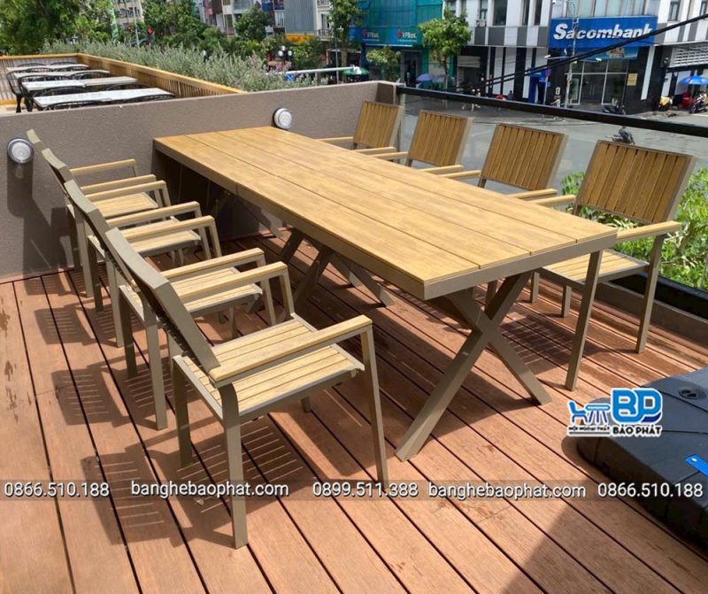 Bộ Bàn Ghế Ngoài Trời Khung Nhôm Nan Gỗ Polywood AV11 11 Ưu điểm của bộ bàn ghế ngoài trời khung nhôm nan gỗ Polywood AV11