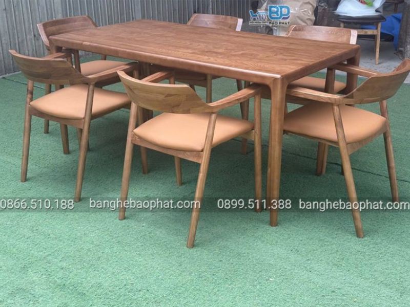 Bộ bàn ghế quán bia hơi gỗ nệm 6 ghế Hiroshima bàn Neva