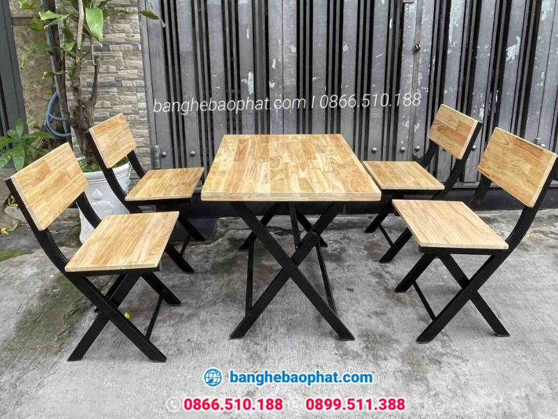 Bộ bàn ghế quán bún đậu sắt gỗ
