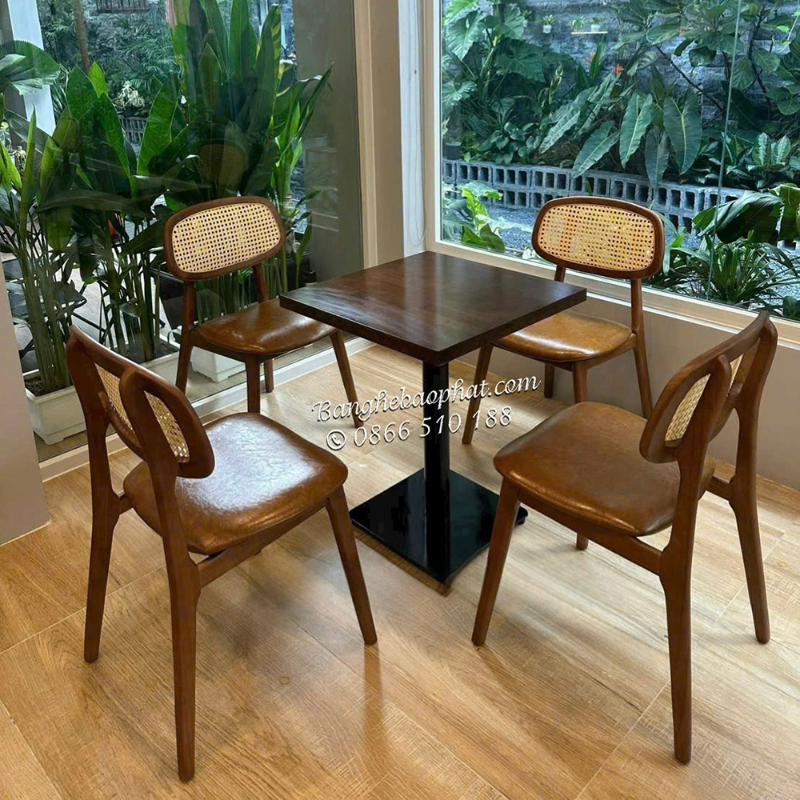 Bộ bàn ghế quán phở gỗ nệm ghế Secco lưng mây