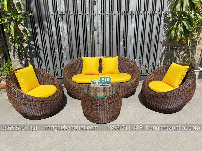Bộ sofa mây nhựa kèm nệm rời chuyên dùng ngoài trời