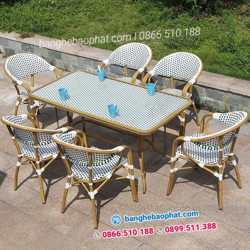Ghế ăn nhập khẩu ngoài trời nhựa giả mây lưng cao
