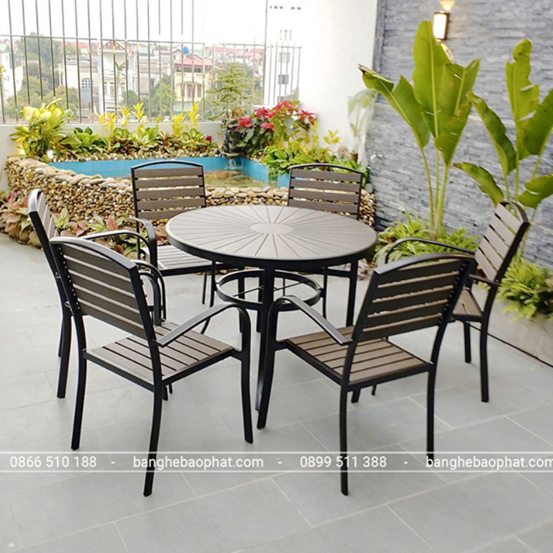 Ghế ăn nhập khẩu nhựa giả gỗ ngoài trời tay cong