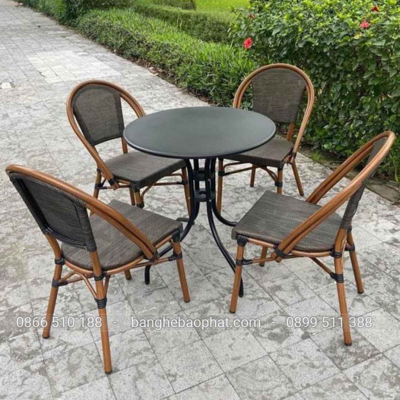Ghế ăn nhập khẩu nhựa giả mây sân vườn