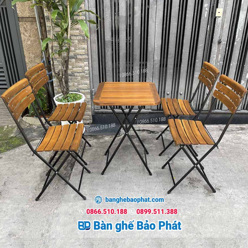 Ghế ăn ngoài trời sắt gỗ Patio 02 lưng cao