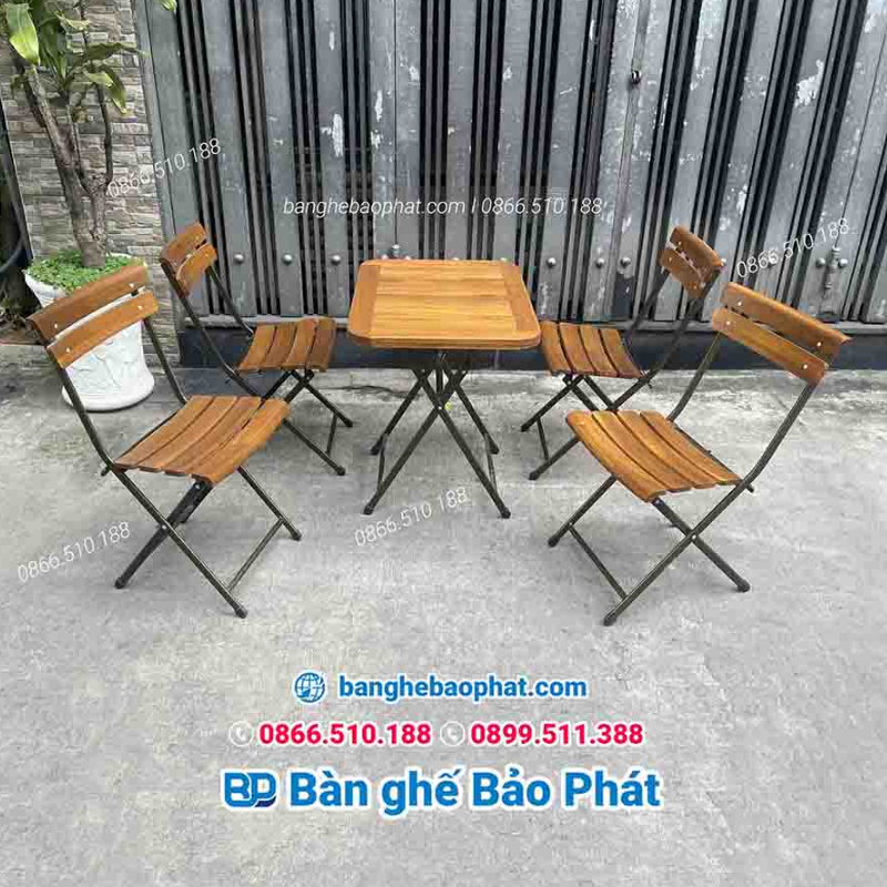 Ghế ăn ngoài trời xếp gọn mini ốp gỗ