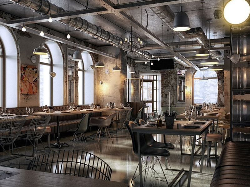 Mẫu quán cafe 300m2 phong cách Công Nghiệp