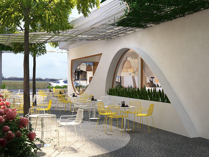 Quán cafe sân vườn 100m2 phong cách Địa Trung Hải đẹp và sang trọng