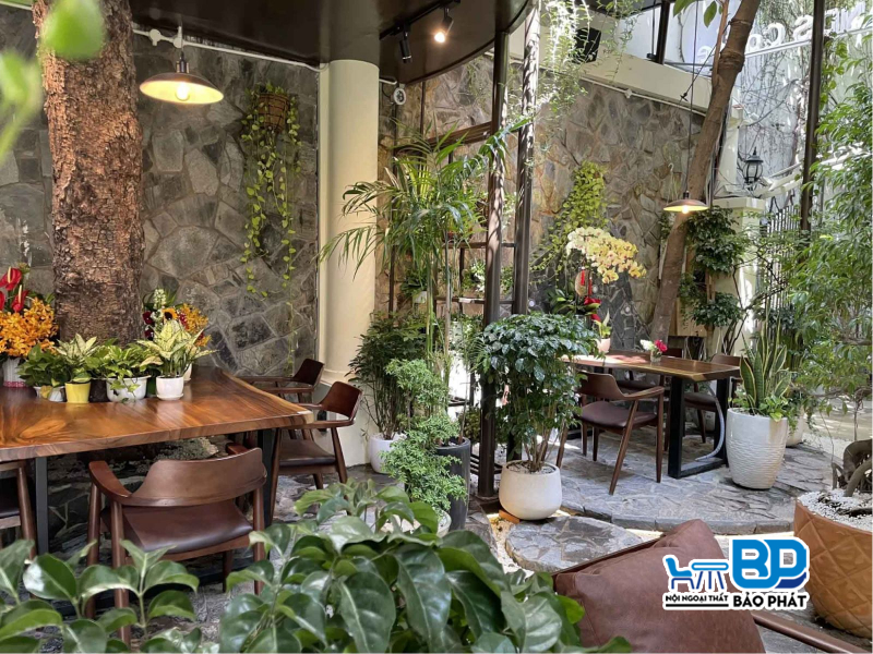 Mẫu thiết kế quán cafe sân vườn 100m2 phong cách Nhiệt Đới 