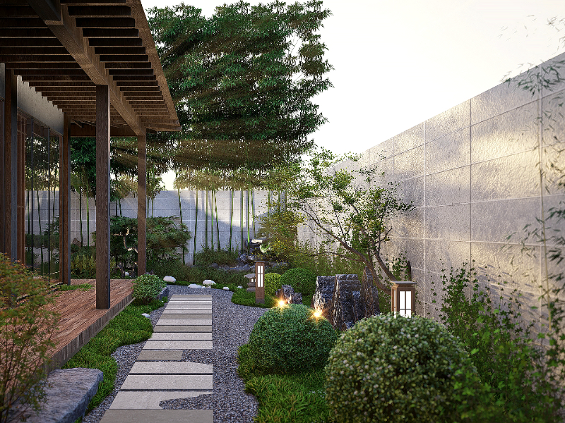 Thiết kế quán cafe sân vườn 100m2 phong cách Nhật Bản