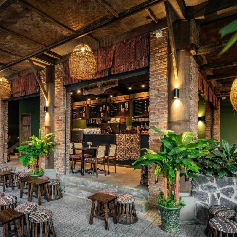 Mẫu quán cafe 80m2 phong cách cổ điển