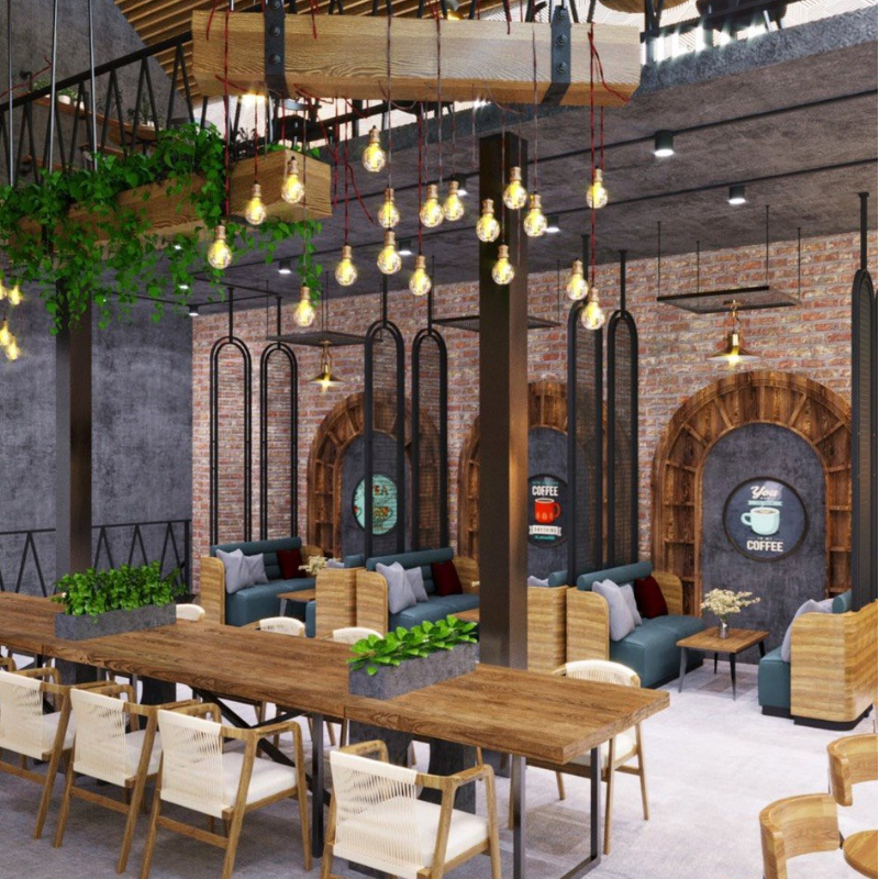 Thiết kế quán cafe sân thượng kết hợp không gian Trong Nhà và Ngoài Trời