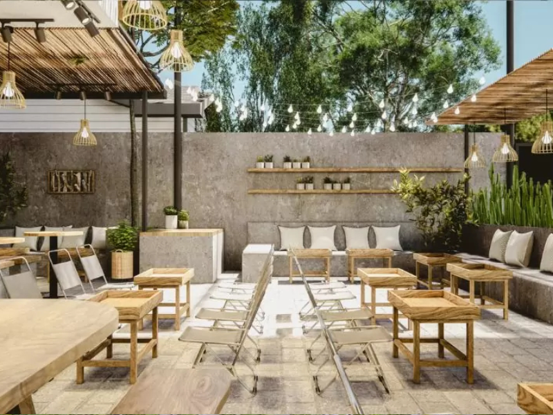 Mẫu thiết kế quán cà phê sân vườn 100m2 phong cách Hiện Đại