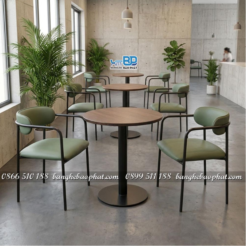 Bàn ghế cafe phòng lạnh khung sắt sơn tĩnh điện kết hợp nệm ngồi