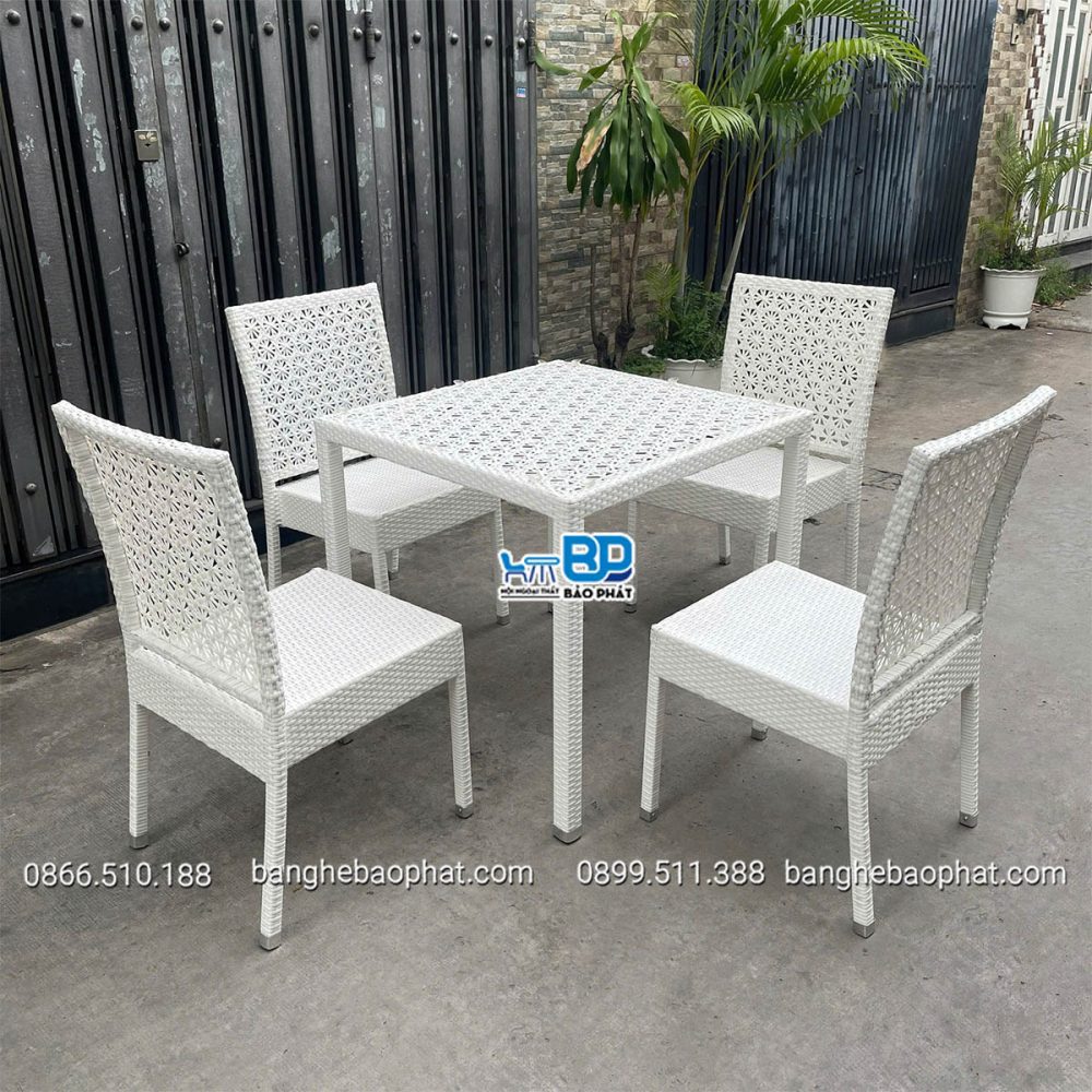 Bàn ghế nhựa giả mây đan hình hoa tuyết