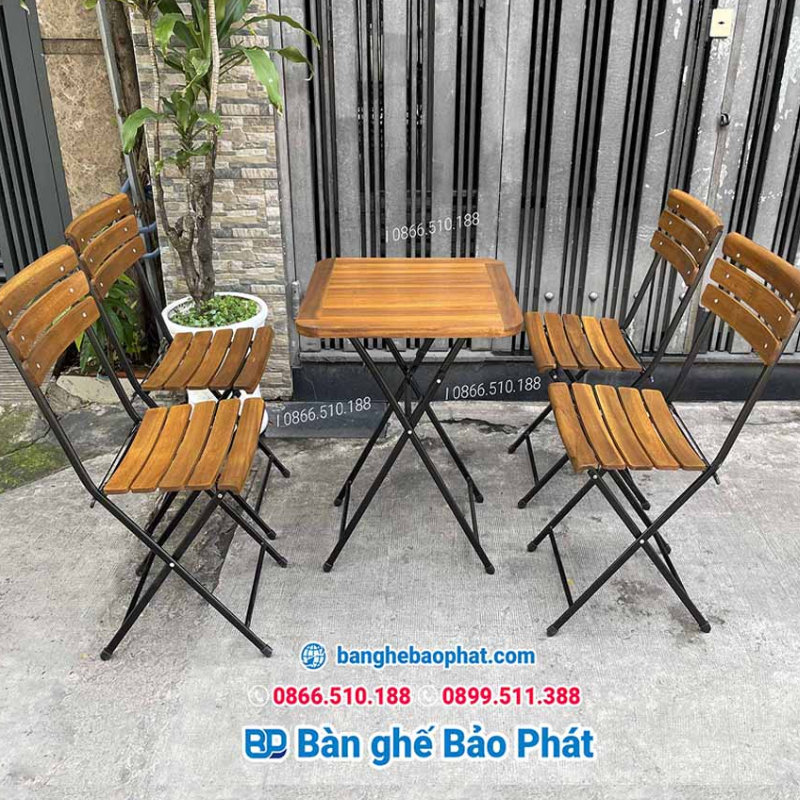 Bàn ghế quán nhậu vỉa hè gấp gọn sắt gỗ