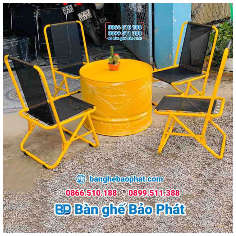 Bàn ghế quán nhậu vỉa hè ghế sắt bàn thùng phi