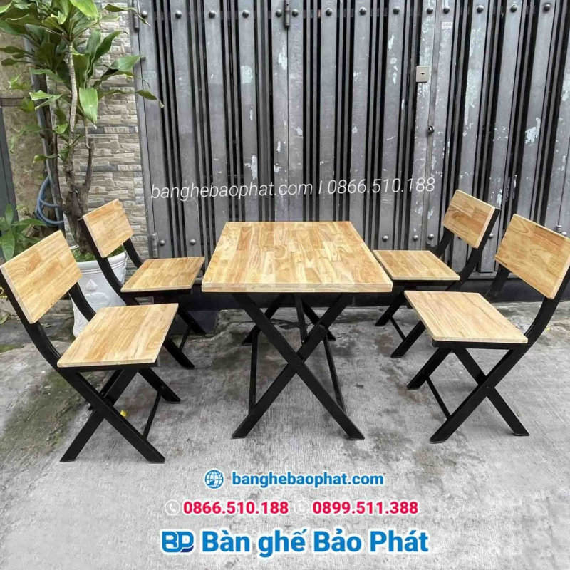 Bàn ghế quán nhậu vỉa hè sắt mặt gỗ