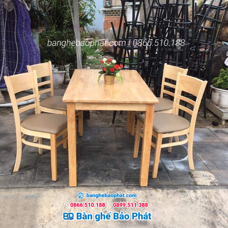 Bộ bàn ghế quán chè Cabin gỗ cao su tự nhiên