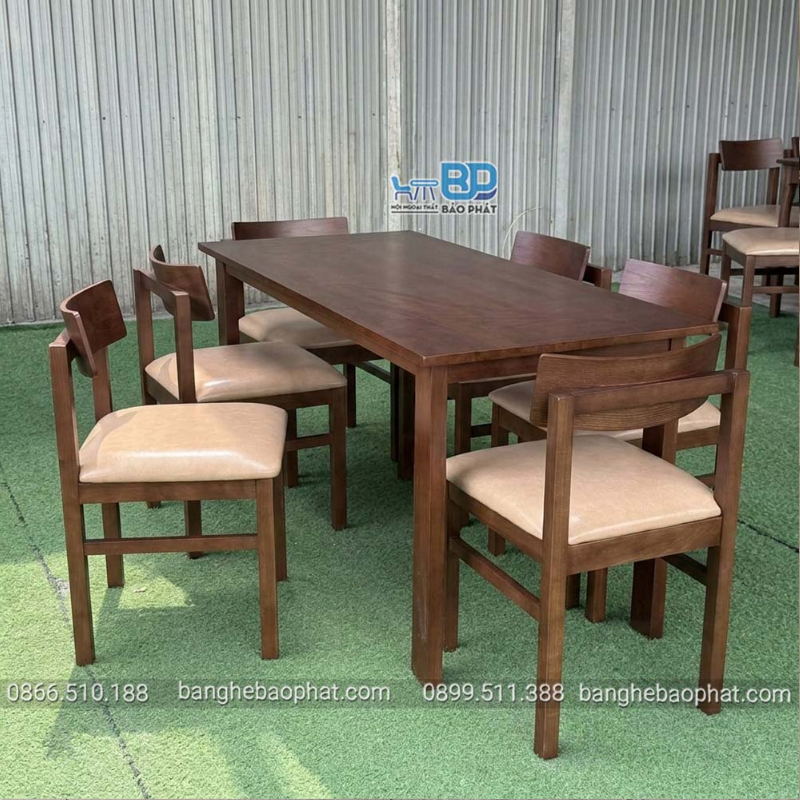 Bộ bàn ghế quán lẩu chất liệu khung gỗ, ghế ngồi bọc nệm êm ái