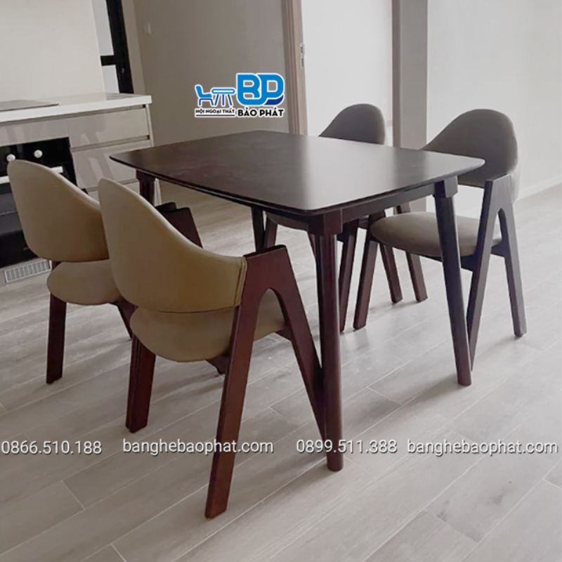 Bộ bàn ghế quán lẩu bằng gỗ tự nhiên, ghế chữ A bệ ngồi nệm
