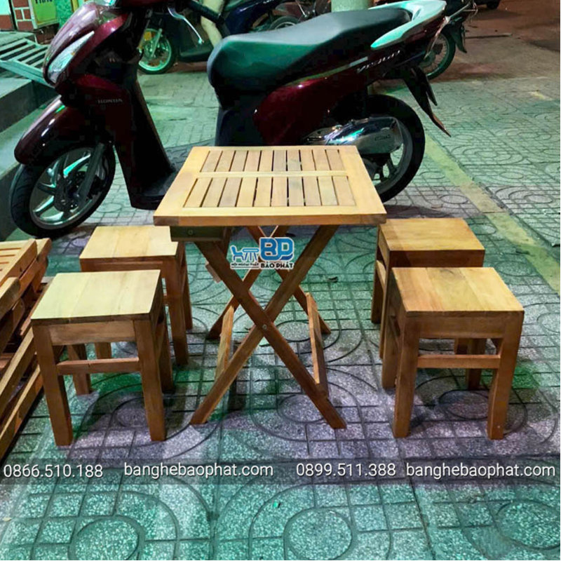Bộ bàn ghế quán nhậu vỉa hè bằng gỗ bàn xếp ghế đôn