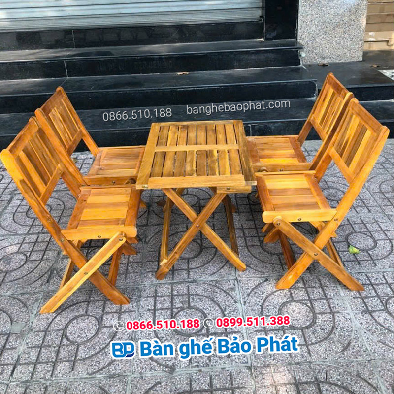 Bộ bàn ghế quán nhậu vỉa hè gỗ xếp ngược dọc mini
