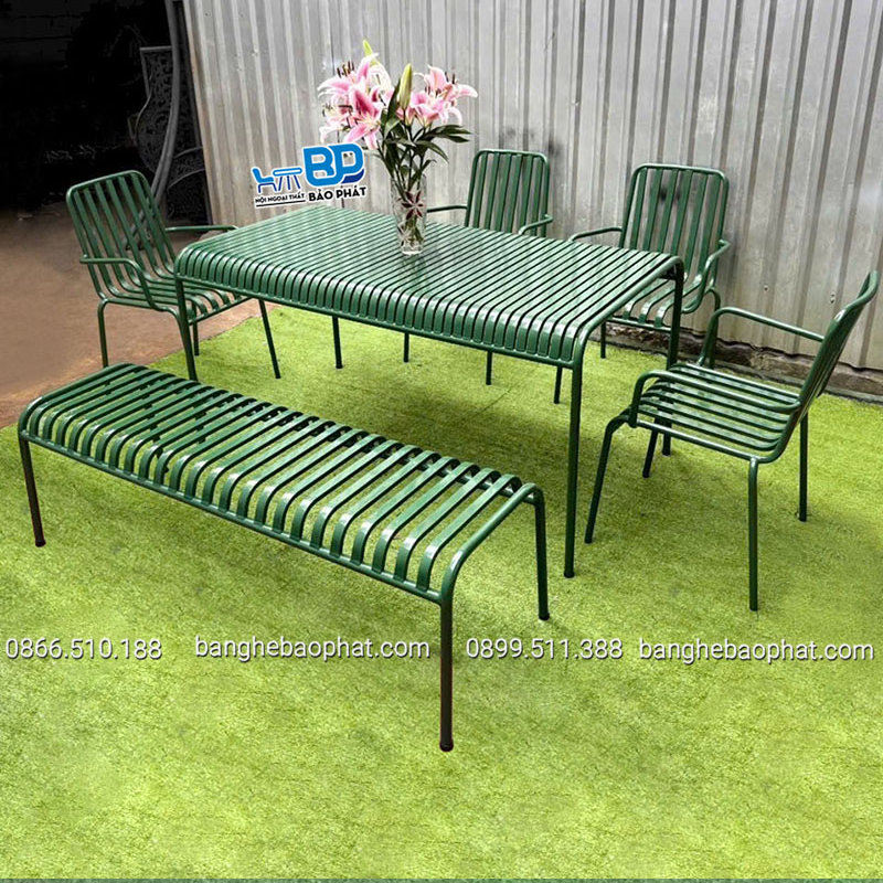 Bộ bàn ghế sắt ngoài trời cho nhà hàng tiệc nướng BBQ