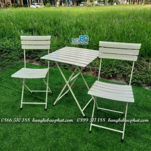 Bộ bàn ghế xếp fansipan sắt sơn tĩnh điện màu trắng 2 ghế 1 bàn