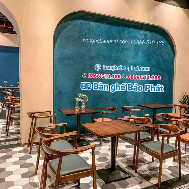 Ghế cafe gỗ Kennedy nệm da dành cho cafe phòng lạnh
