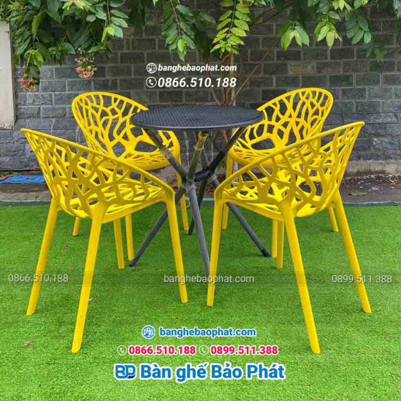 Ghế nhựa cafe màu vàng 3018 chất liệu cao cấp