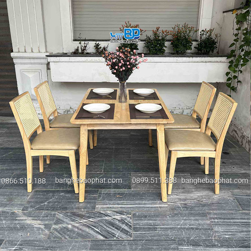 Ghế cafe Mila gỗ cao su lưng đan mây 
