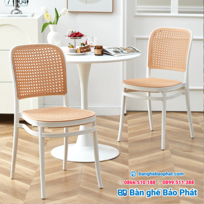 Ghế cafe nhựa đúc lưng đan mây 3042