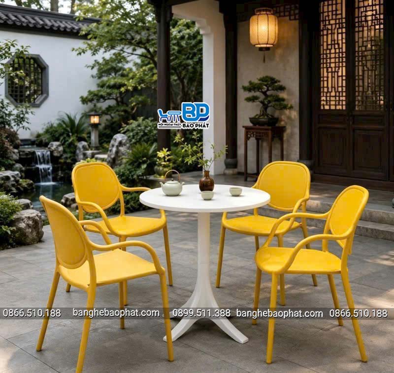Ghế cafe màu vàng nhựa cao cấp 3061 kiểu dáng thanh lịch