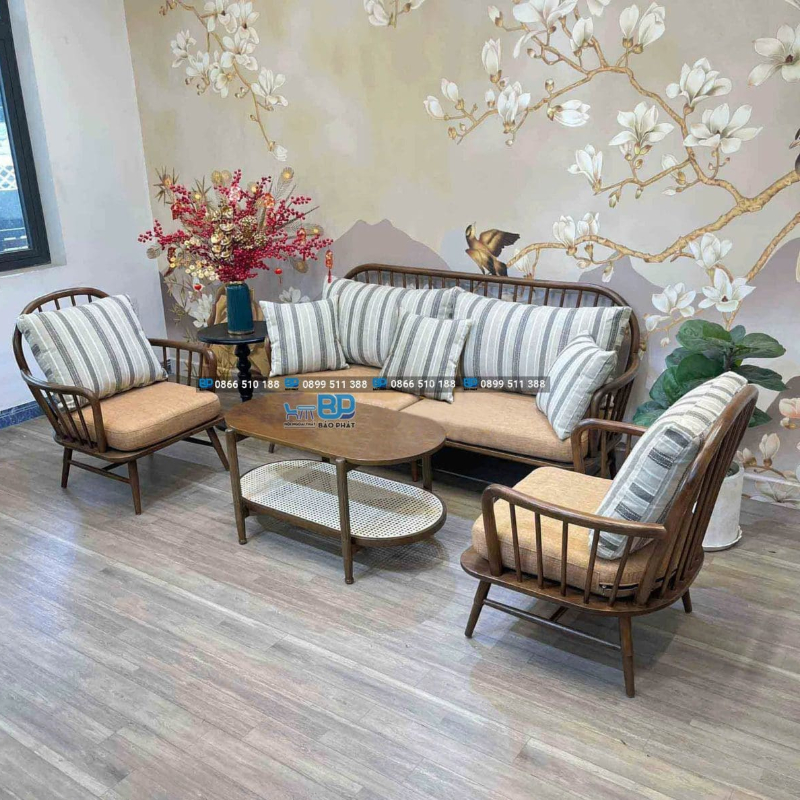 Bộ ghế sofa cafe nệm bọc vải bố